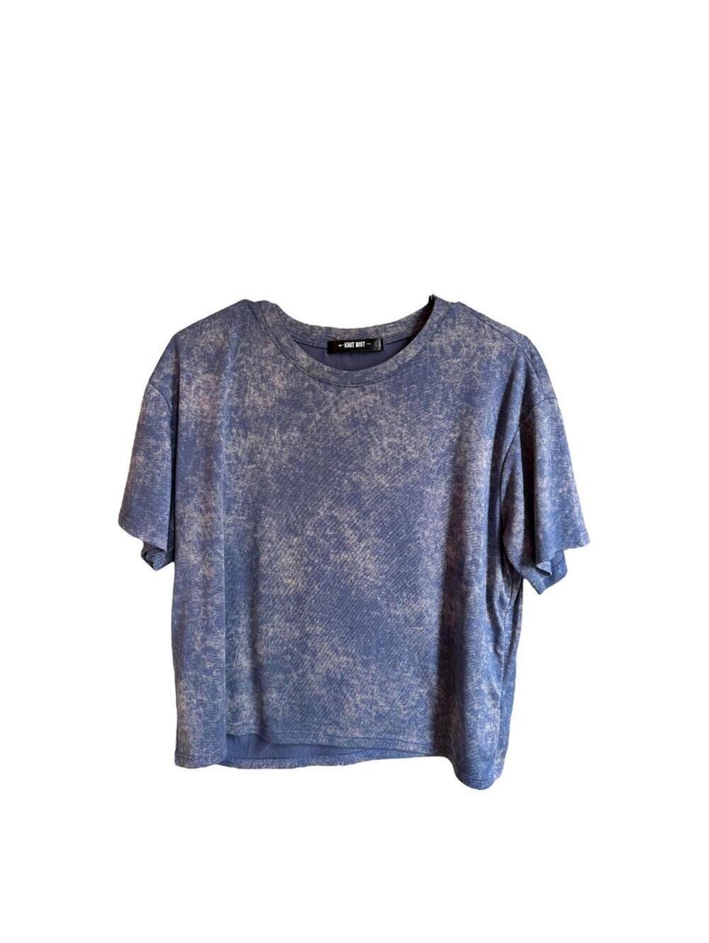 Knit Riot | Blue Heather Soft Short Sleeve Crop Top | Size Large | 0864